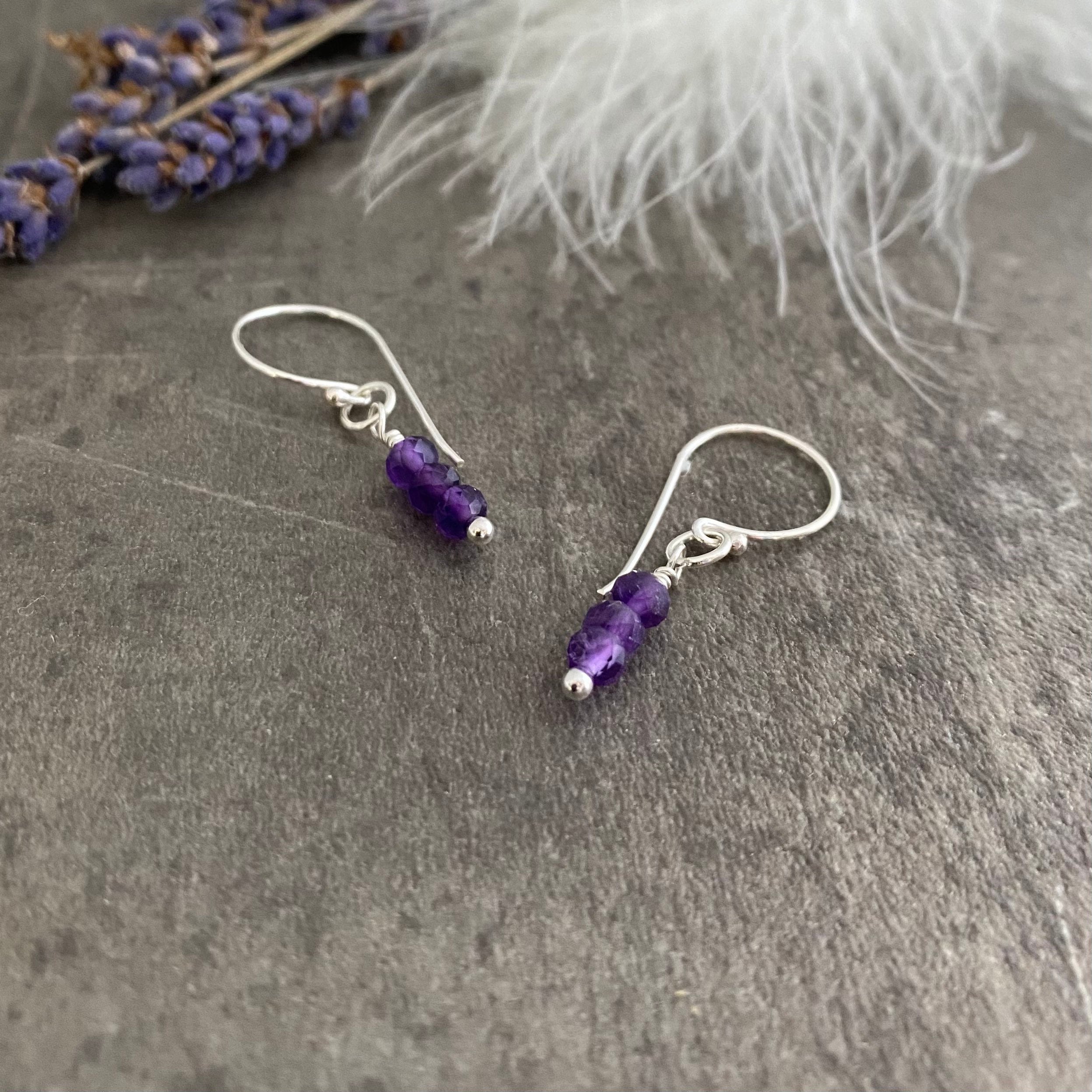 Amethyst Wire Earrings, February birthstone store dangle earrings, Purple Amethyst Earrings, February birthstone, Long gemstone Earrings