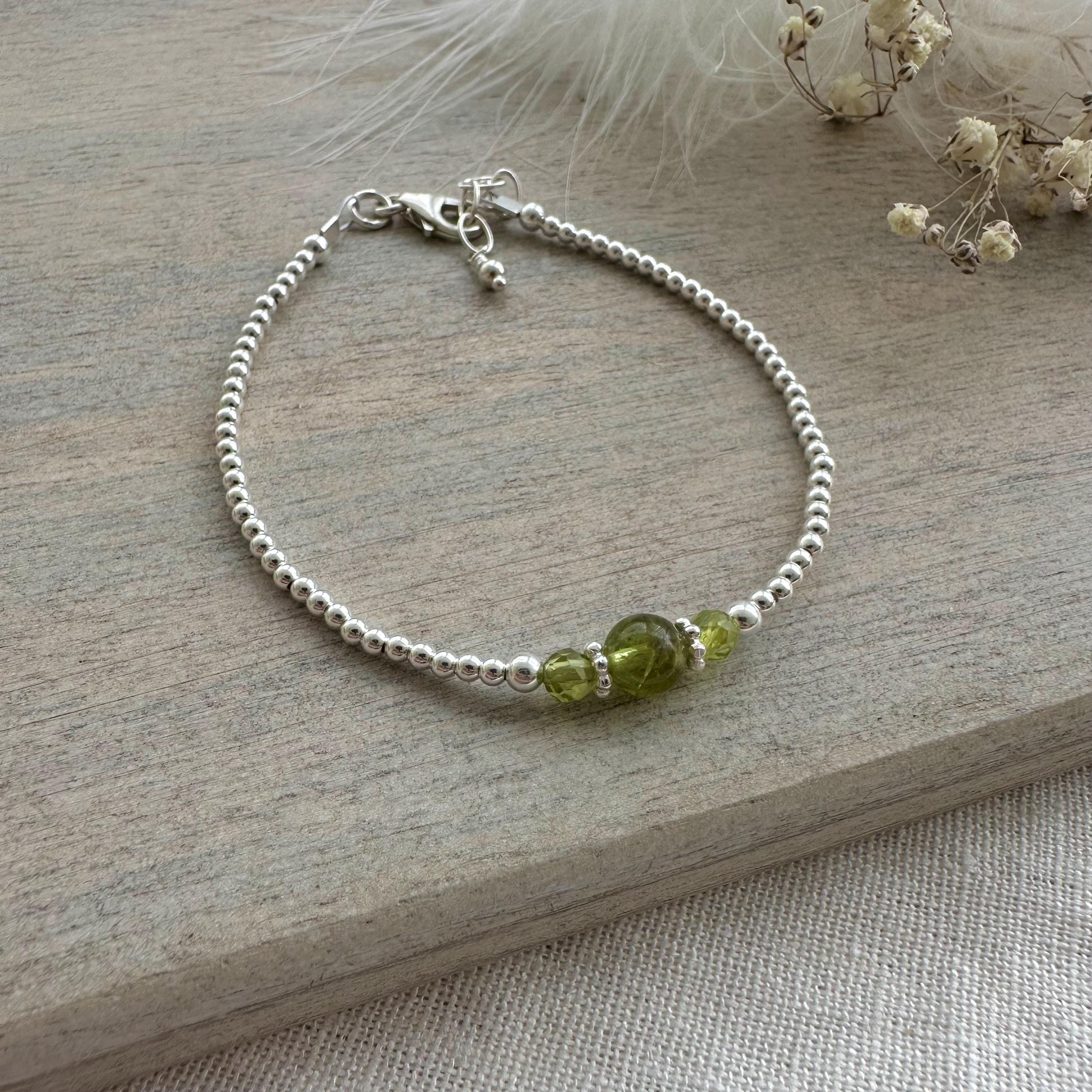 925 Sterling authentic Silver, 15CTS. Natural Peridot Bracelet, Adjustable Tie Bracelet, August Birthstone, Green Stone Bracelet, Gift For Friend