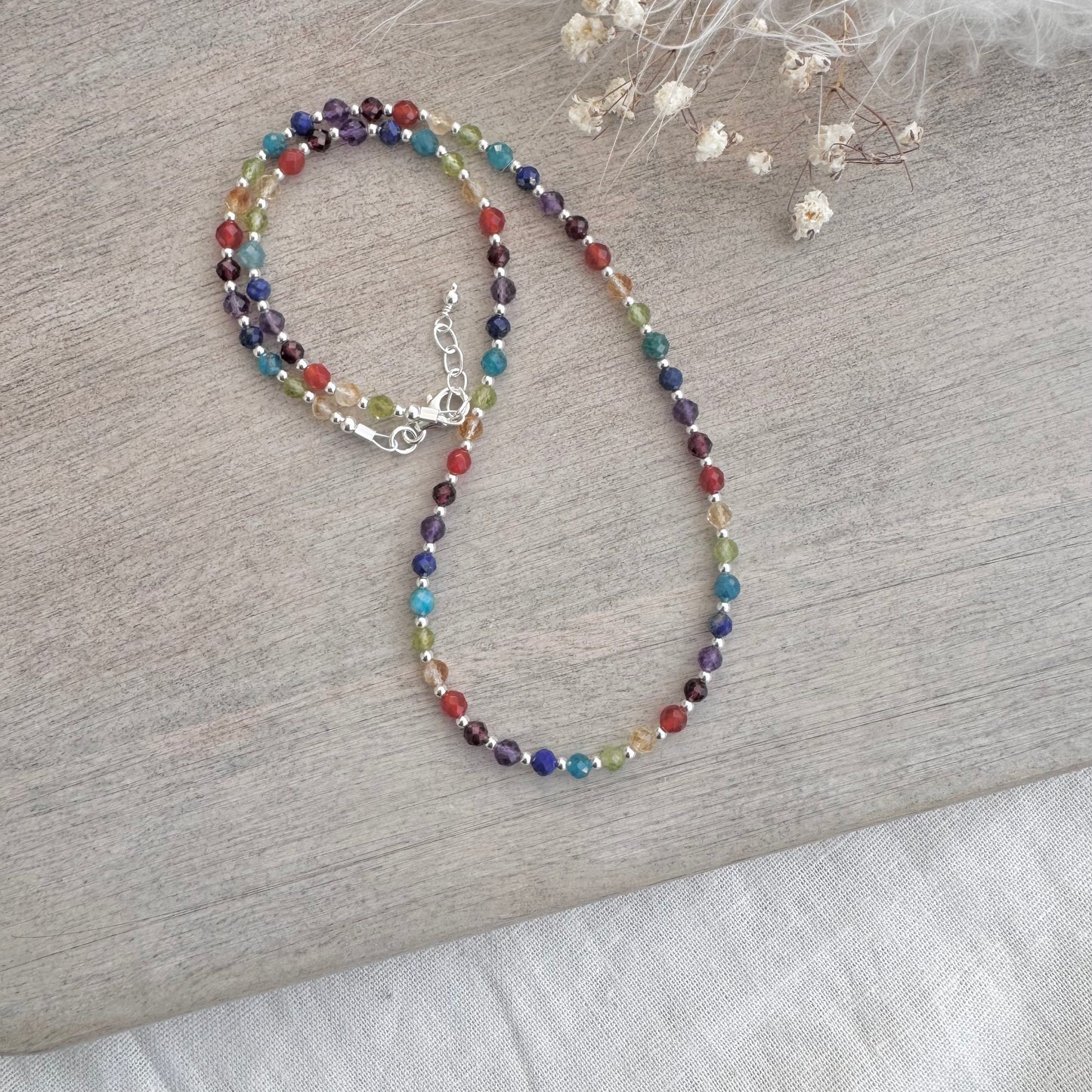 Rainbow Necklace, rainbow gemstones with sterling silver