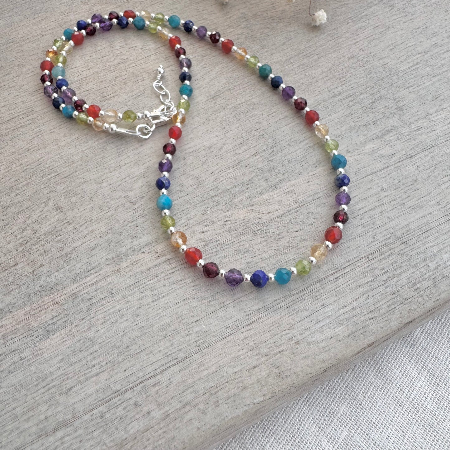 Rainbow Necklace, rainbow gemstones with sterling silver