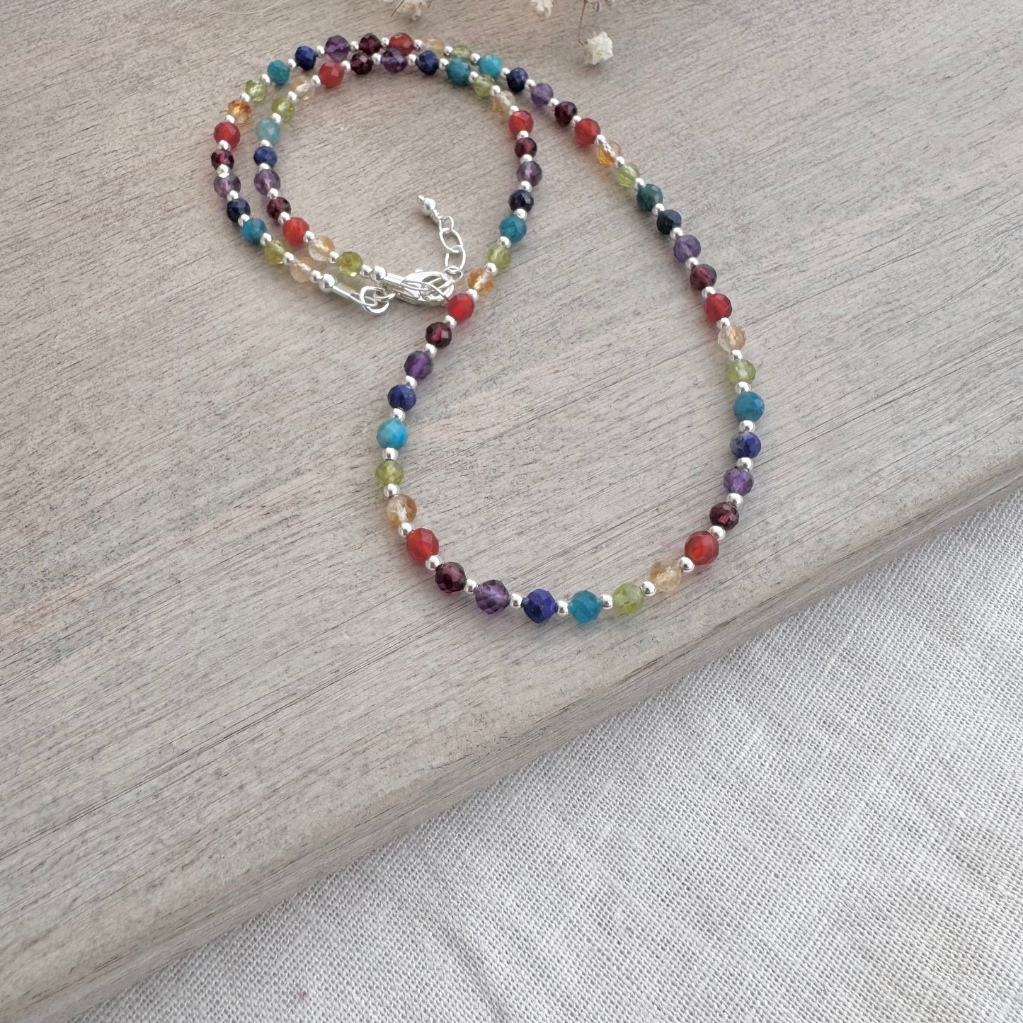 Rainbow Necklace, rainbow gemstones with sterling silver