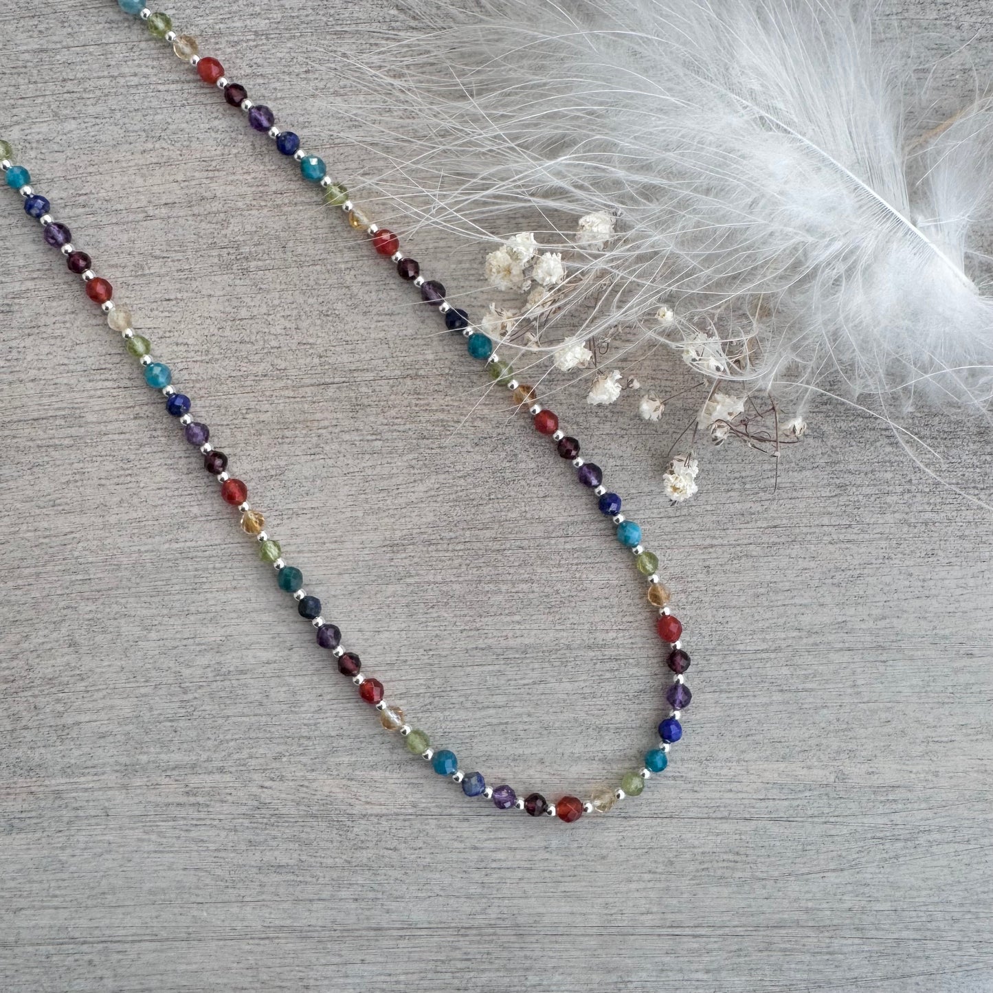 Rainbow Necklace, rainbow gemstones with sterling silver