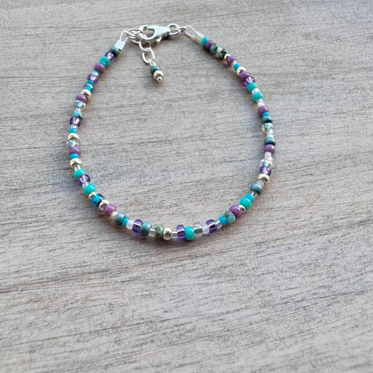 Pastels aqua and purple mix Bracelet made with seed beads