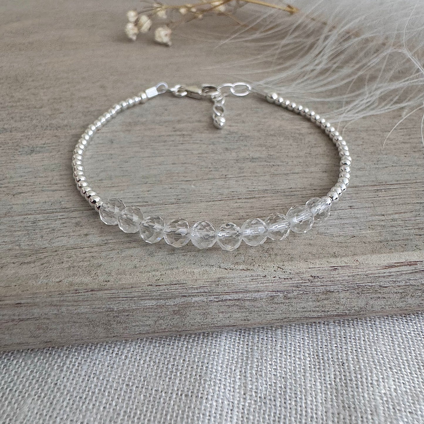 Dainty crystal quartz bracelet, April Birthstone bracelet