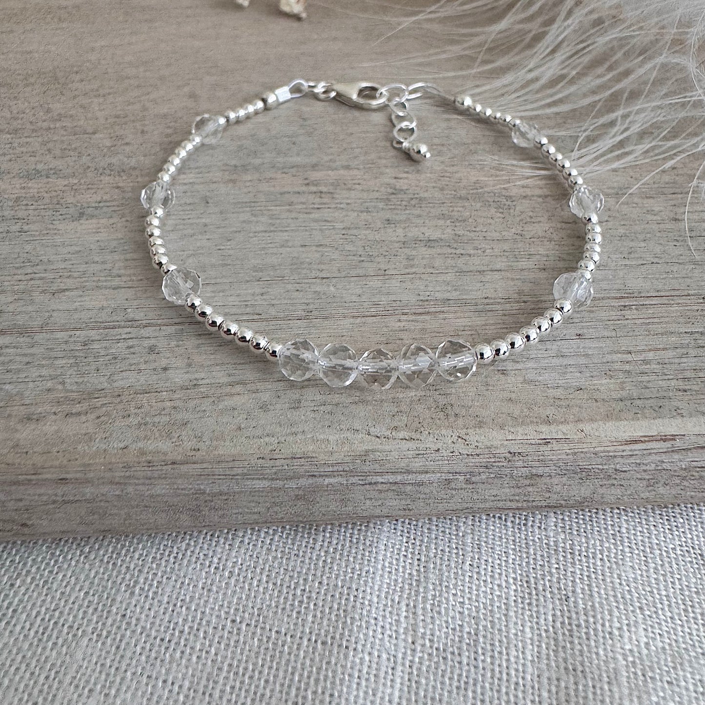 Dainty Rock Quartz Bracelet in Sterling Silver, April Birthstone