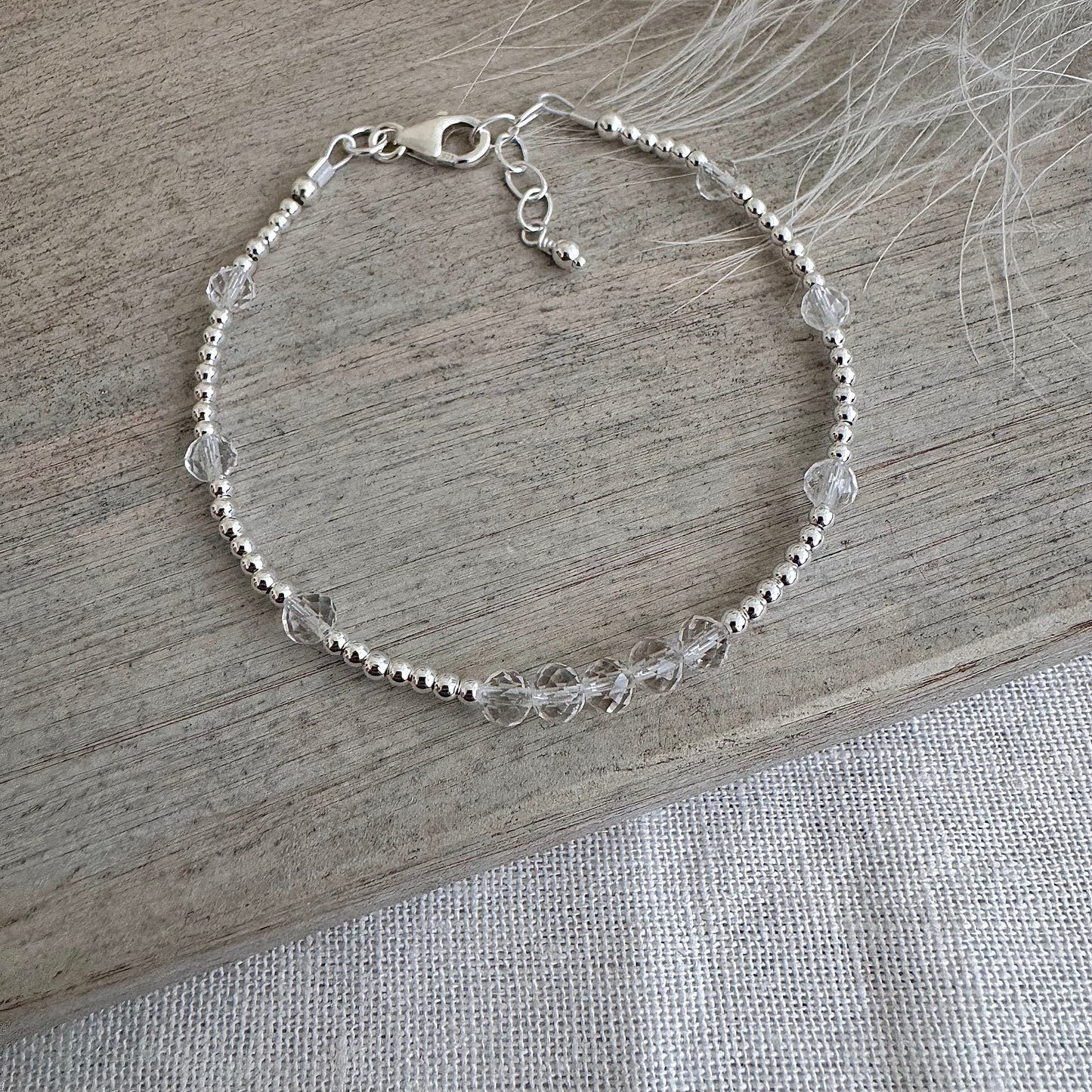 Dainty Rock Quartz Bracelet in Sterling Silver, April Birthstone