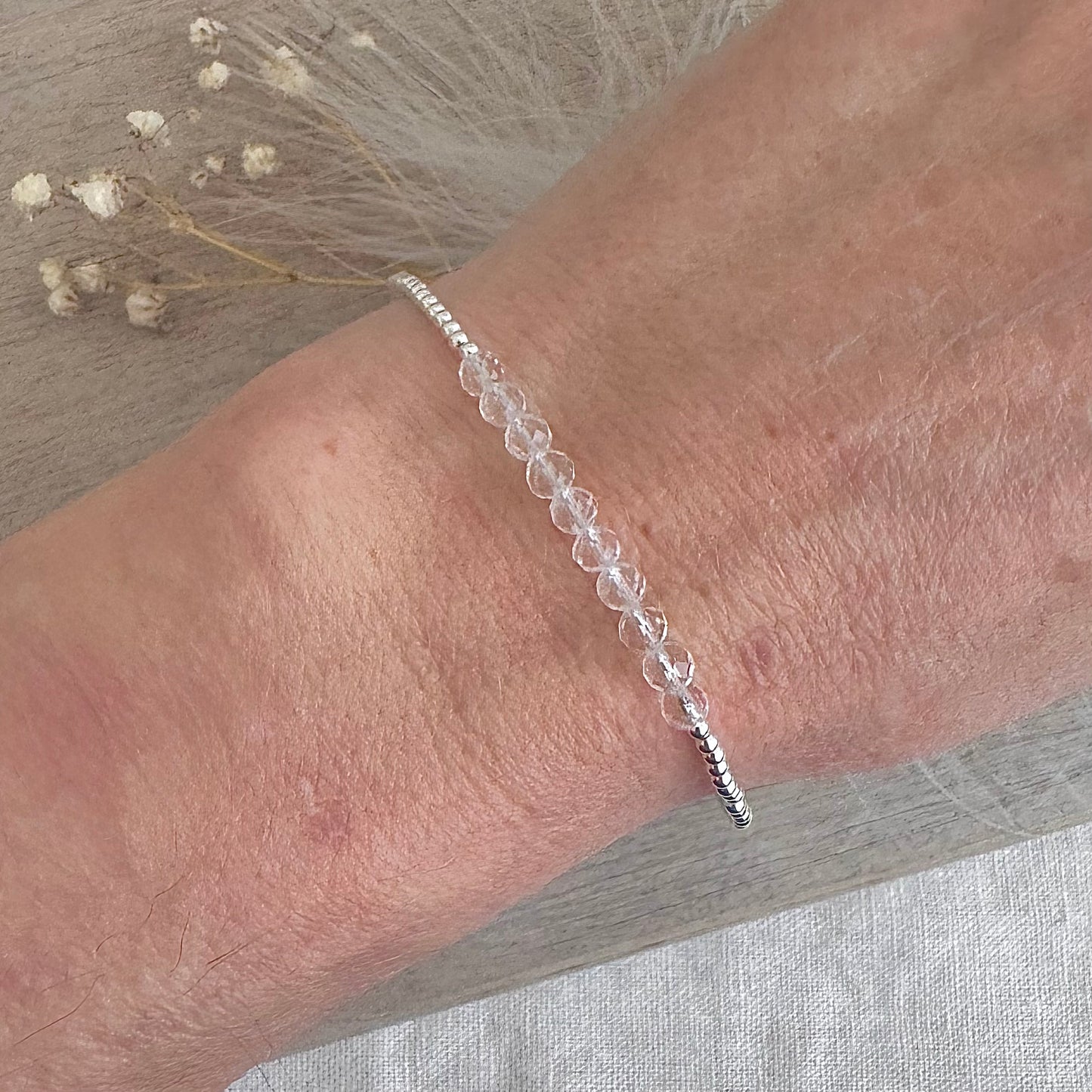 Dainty crystal quartz bracelet, April Birthstone bracelet