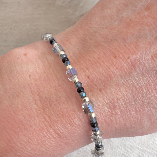 Soft Blue & Midnight Colour Glass & Seed Bead Bracelet