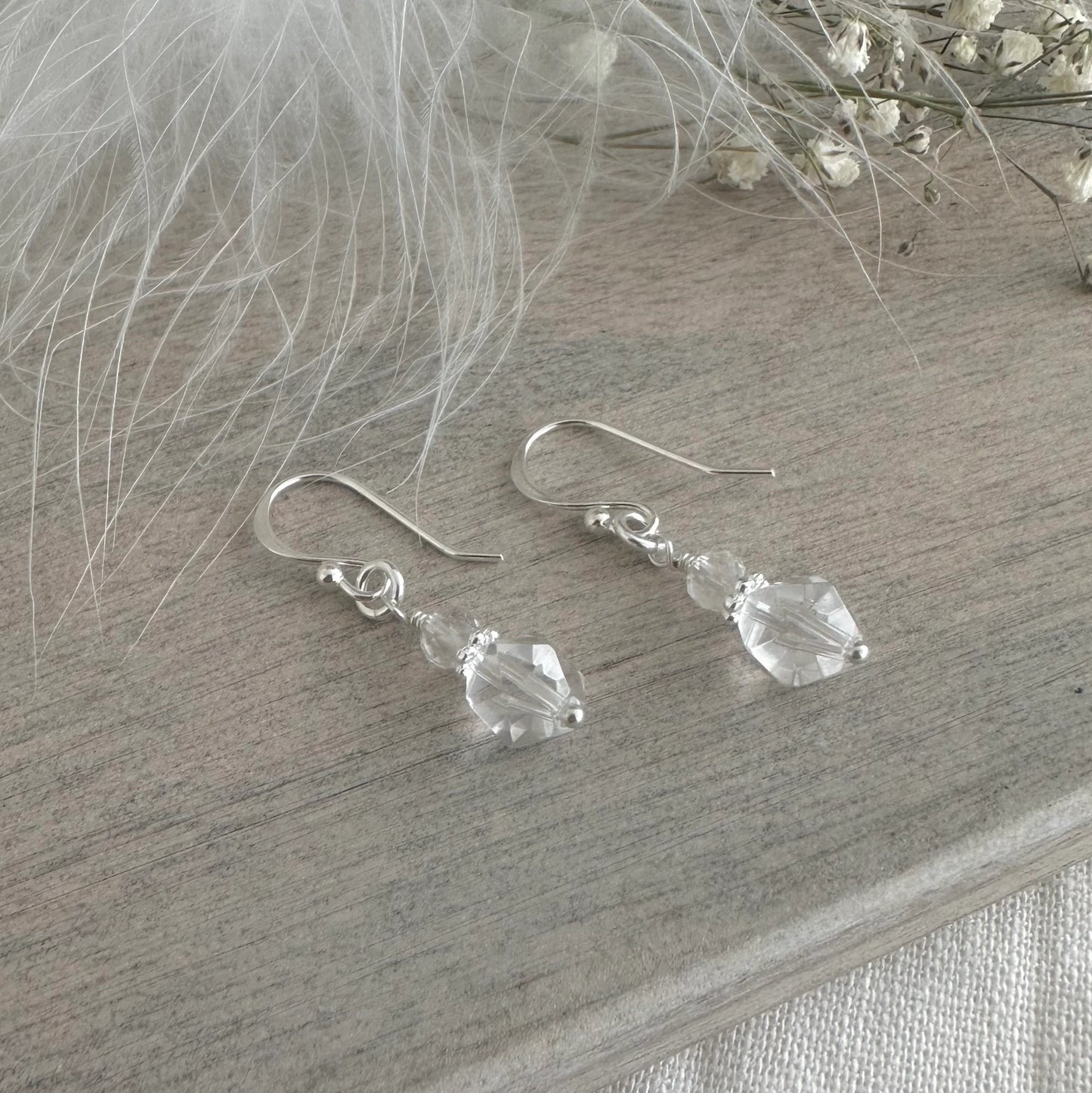 April Birthstone Quartz Earrings, Rock Quartz Jewellery