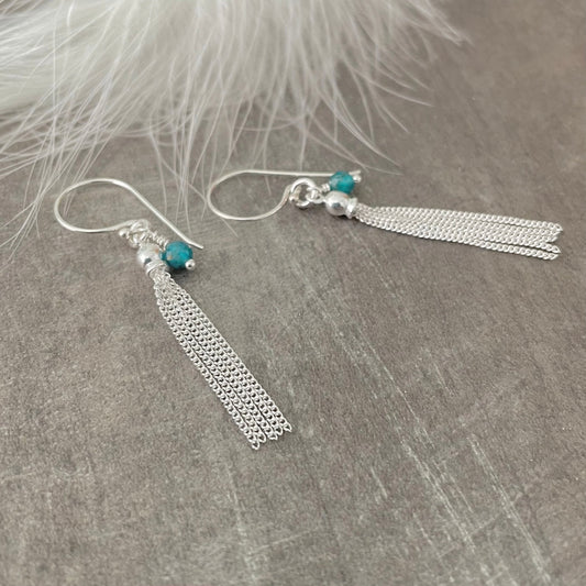 Silver Tassel Earrings with birthstone and 925 sterling silver