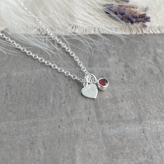 Very Dainty Personalised Initial Birthstone Necklace in Sterling Silver