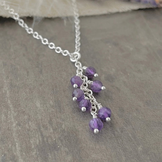 Dainty Amethyst Cascade Necklace, February Birthstone