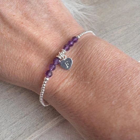 Personalised February Birthstone Bracelet, Dainty Bracelet in Sterling Silver