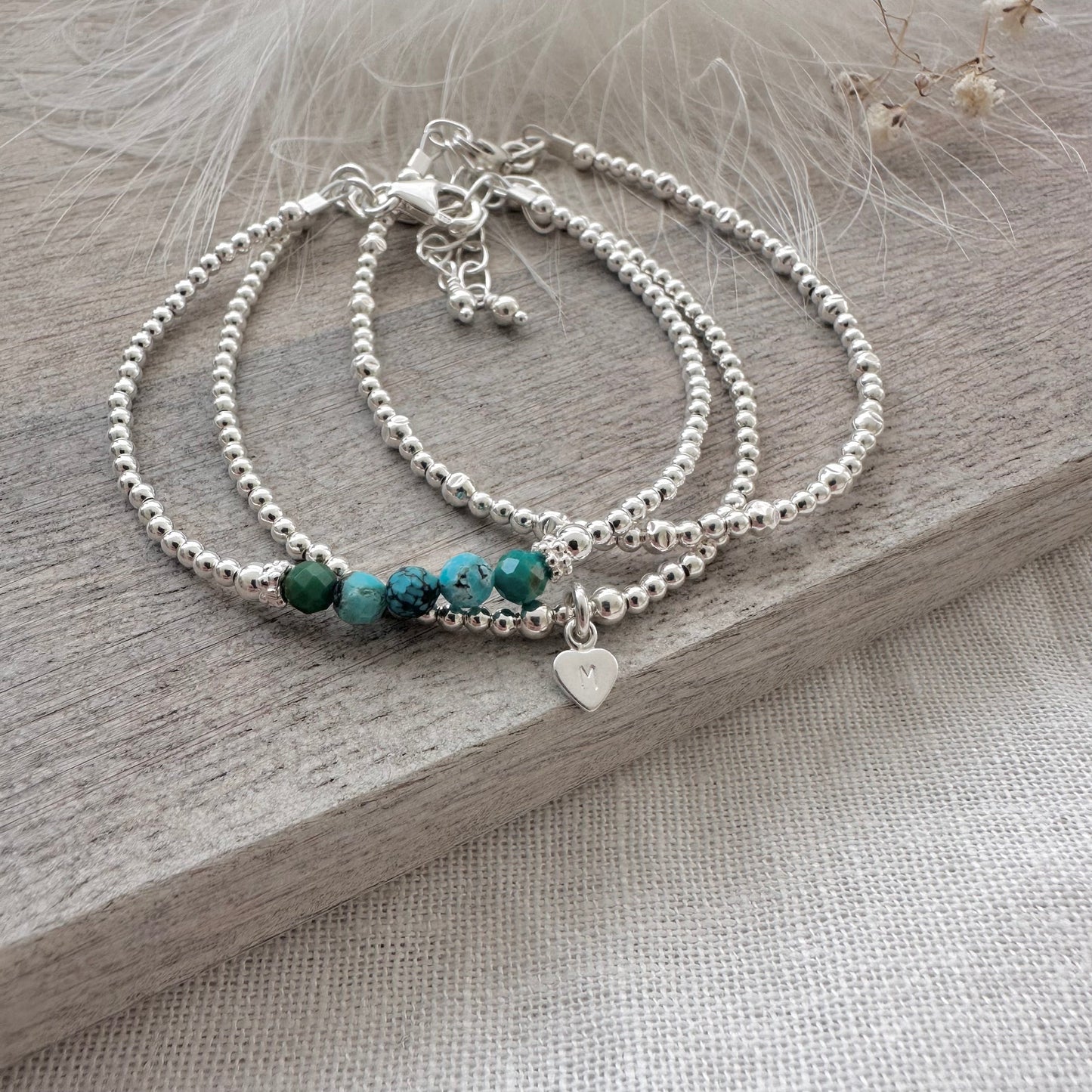 Turquoise Stacking Bracelet Set, Dainty Personalised December Birthstone Jewellery