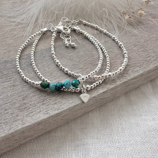 Turquoise Stacking Bracelet Set, Dainty Personalised December Birthstone Jewellery