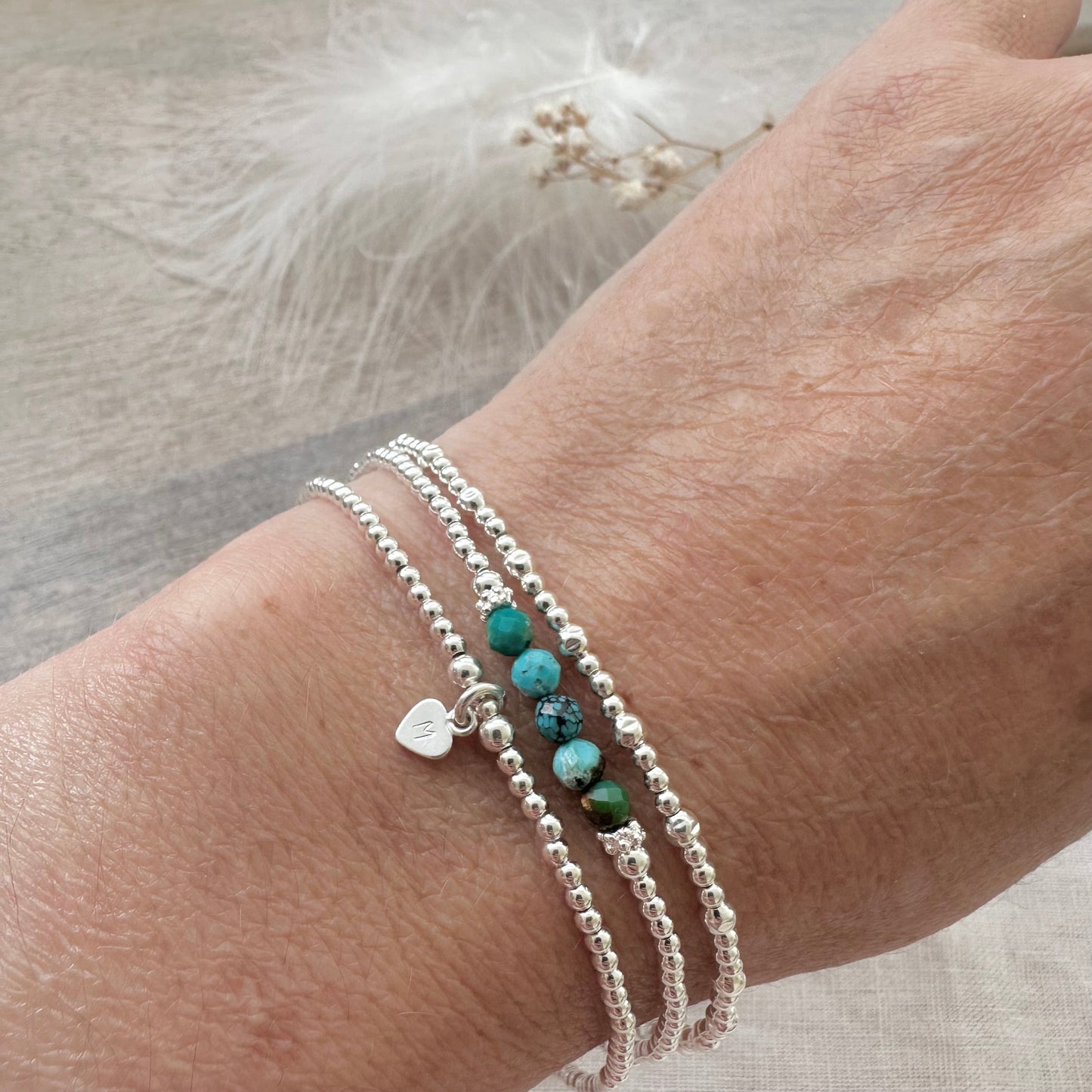 Turquoise Stacking Bracelet Set, Dainty Personalised December Birthstone Jewellery