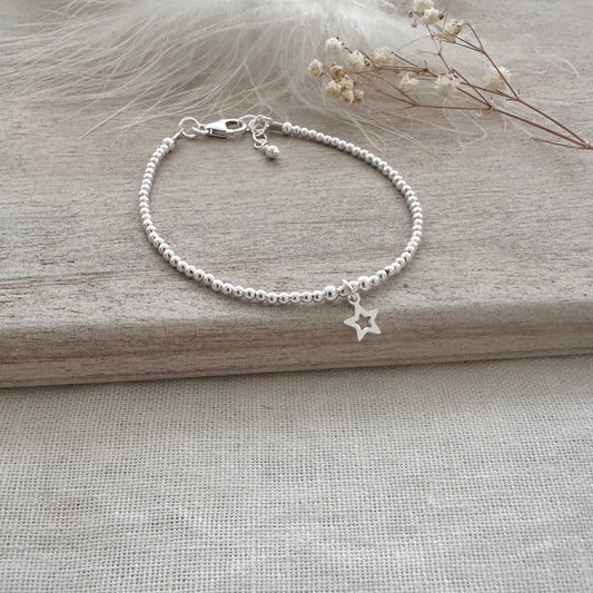 Star Charm Bracelet, Dainty Layering Sterling Silver bracelet with star