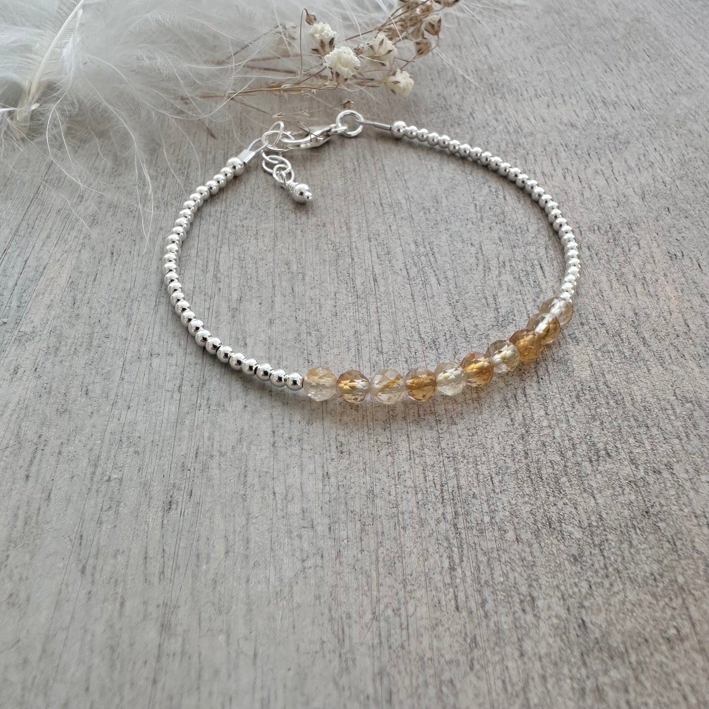 Citrine November Birthstone Bracelet, dainty stacking bracelet in sterling silver