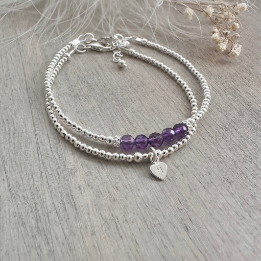 Personalised Amethyst Bracelet Set, February Birthstone Jewellery