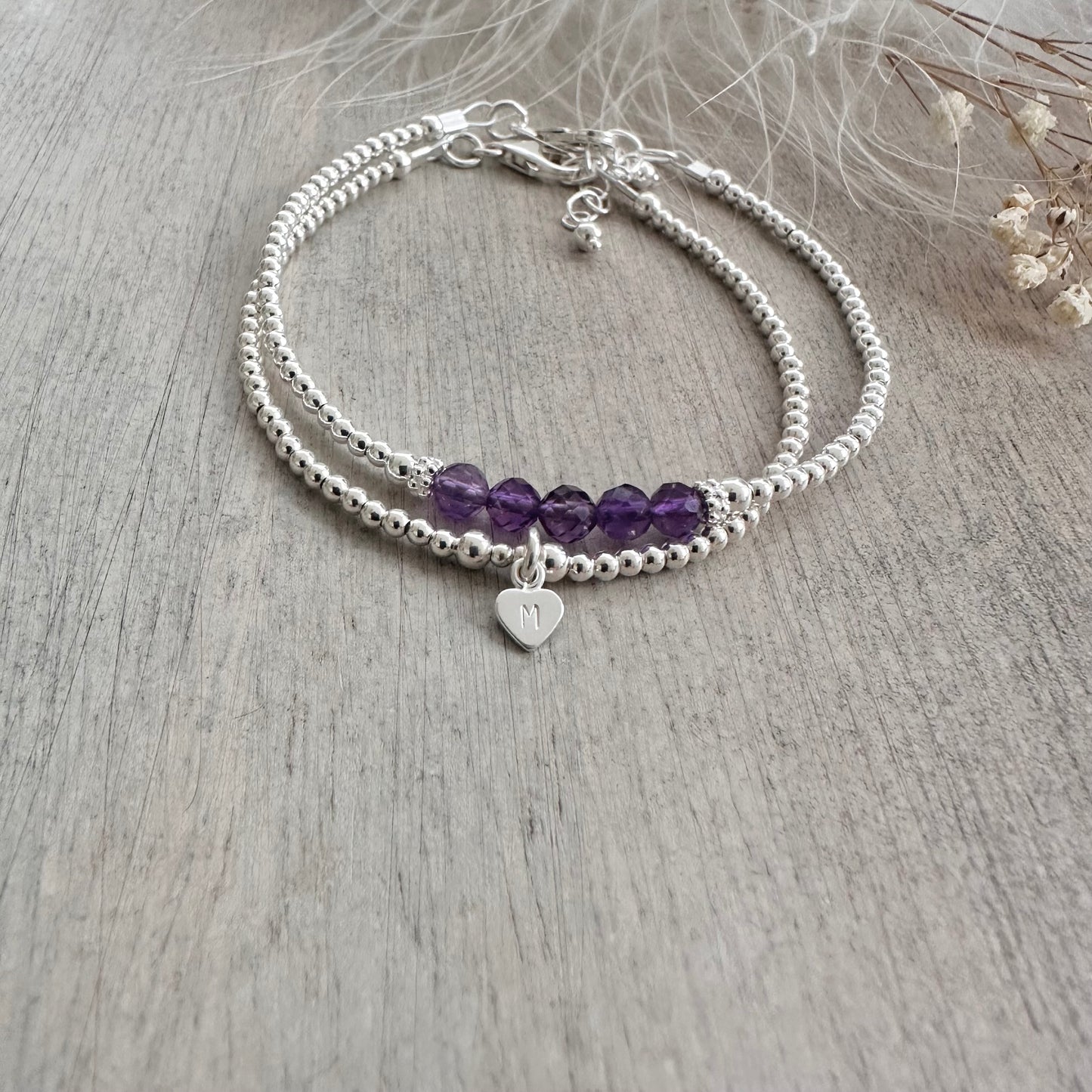 Personalised Amethyst Bracelet Set, February Birthstone Jewellery