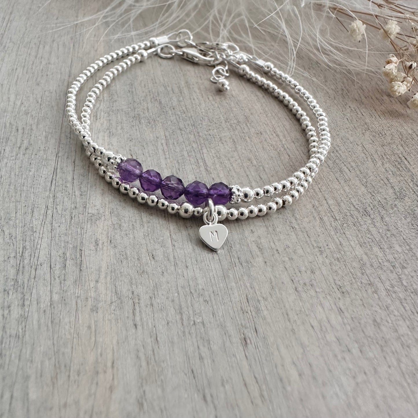 Personalised Amethyst Bracelet Set, February Birthstone Jewellery