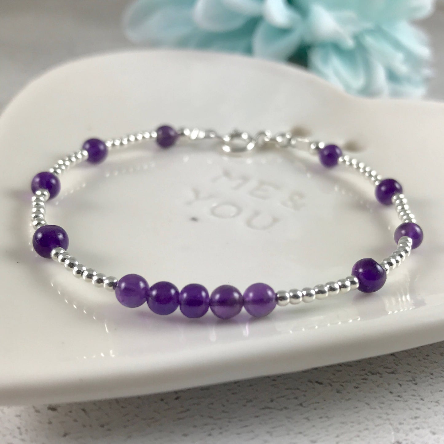 Dainty Amethyst Bracelet in Sterling Silver, February Birthstone