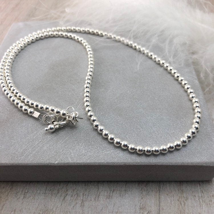 Thin Sterling Silver 3mm Bead Necklace, dainty necklace