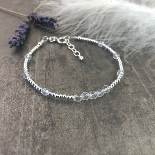 Dainty Rock Quartz Bracelet in Sterling Silver, April Birthstone