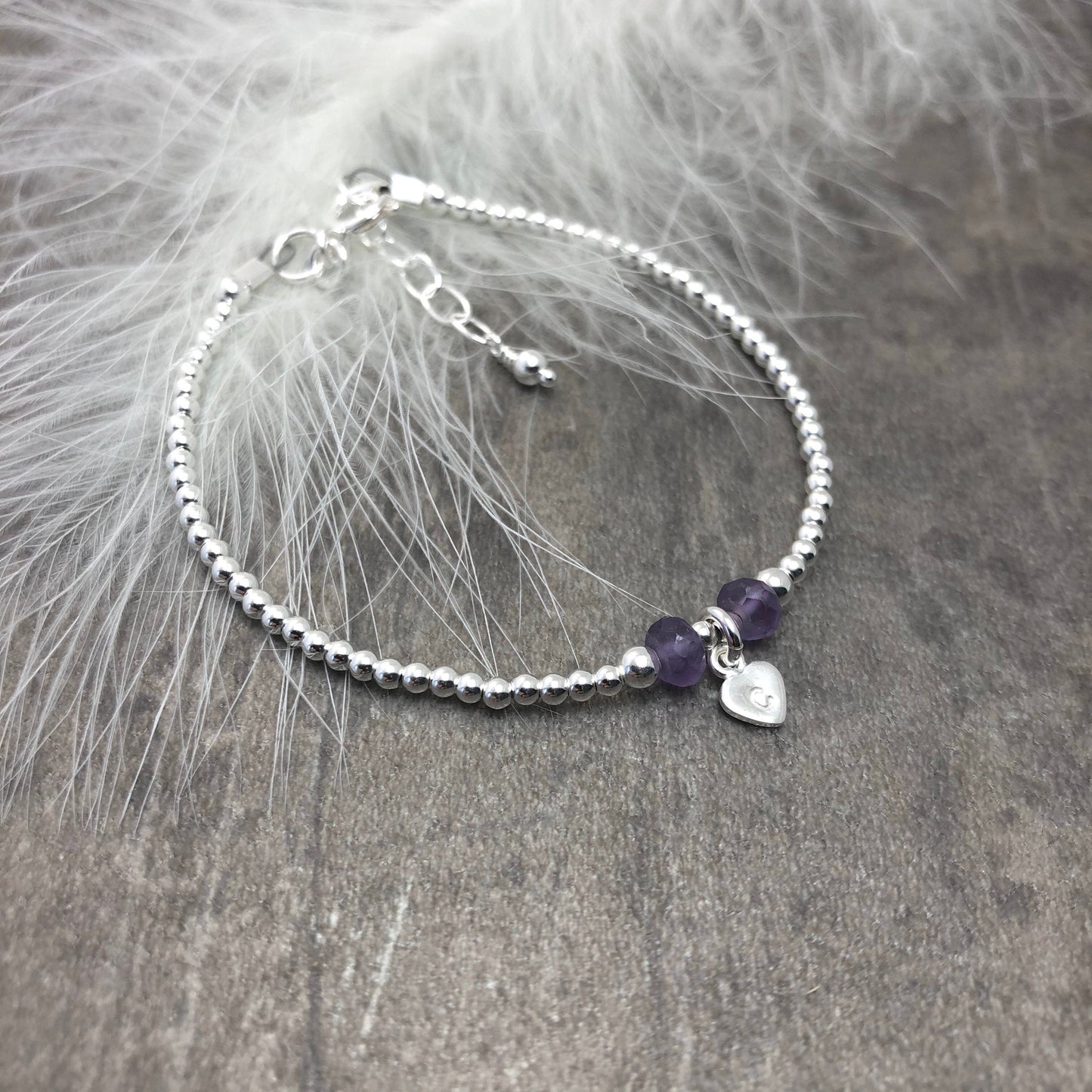 Dainty Personalised Initial Charm Birthstone Bracelet in Sterling Silver , birthstone bracelets