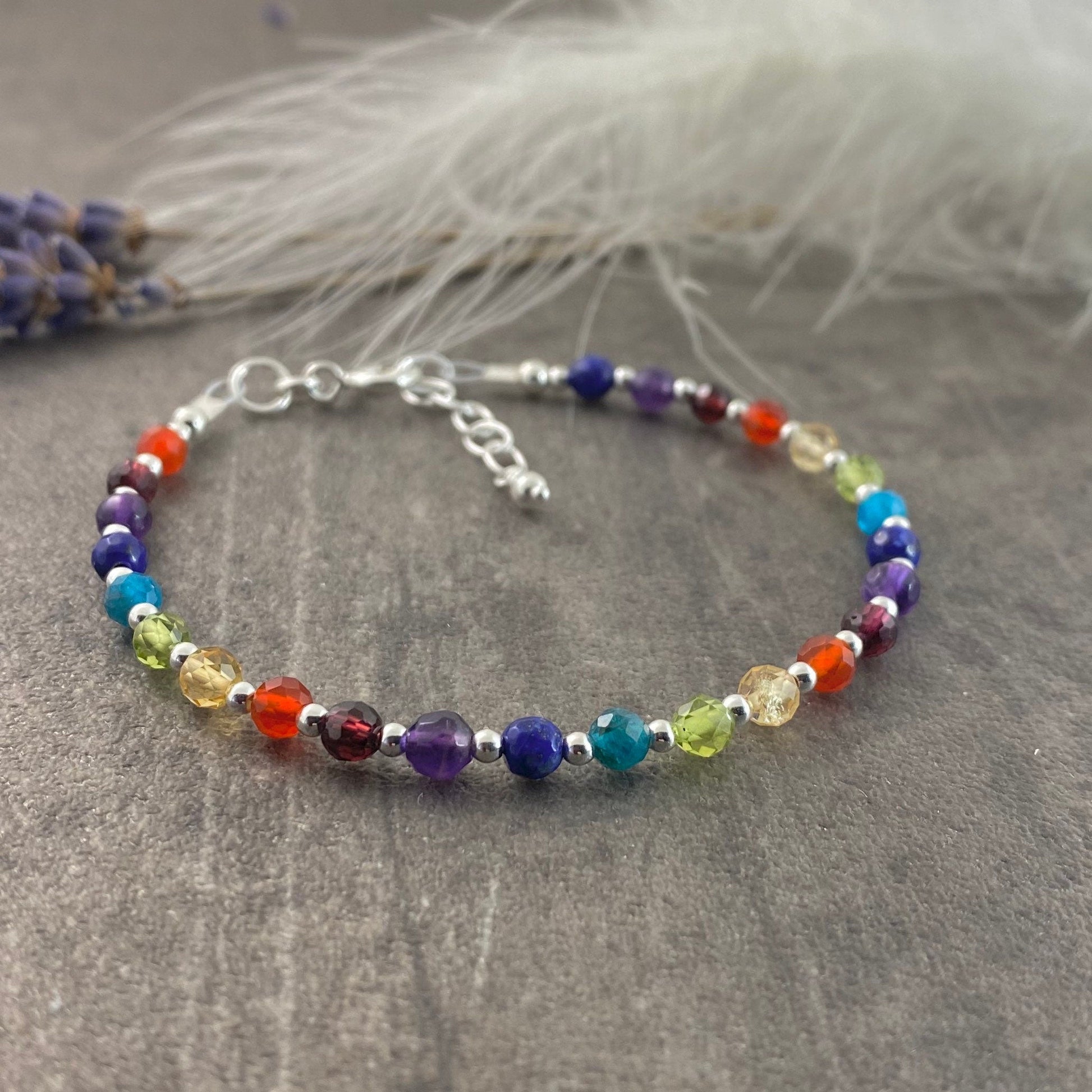 Dainty Rainbow Bracelet, gemstones with sterling silver nft