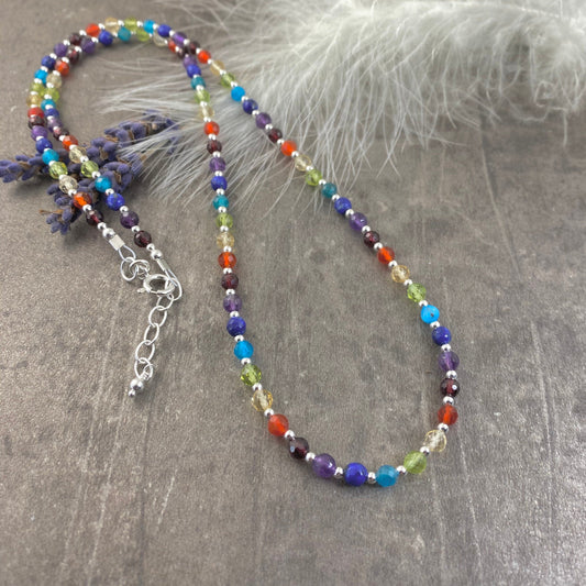 Rainbow Necklace, rainbow gemstones with sterling silver