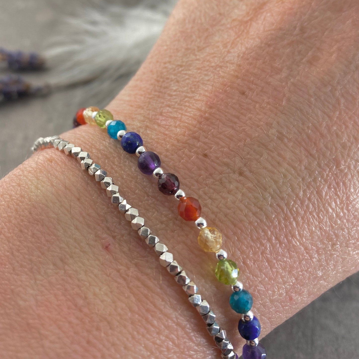 Dainty Rainbow Bracelet, gemstones with sterling silver nft