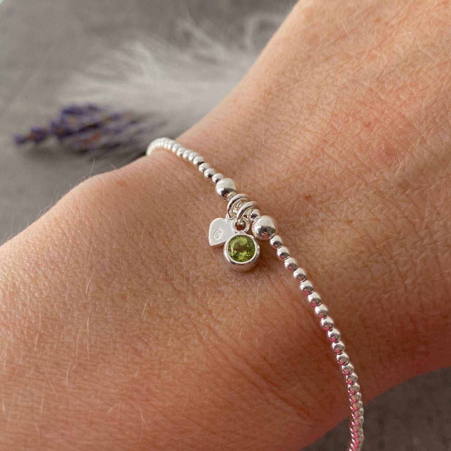 Dainty August Birthstone CZ Initial Bracelet, Personalised Jewellery