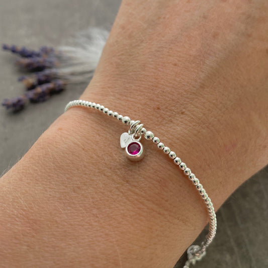 Dainty October Birthstone CZ Initial Bracelet, Personalised sterling silver Jewellery with Cubic Zirconia