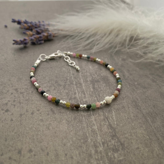 October Birthstone Bracelet, Multi Tourmaline Gemstone Bracelet in Sterling Silver