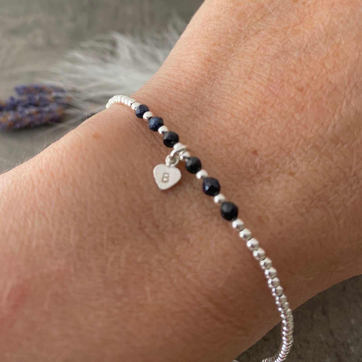 Dainty personalised Sapphire Bracelet, September Birthstone Jewellery in Sterling Silver