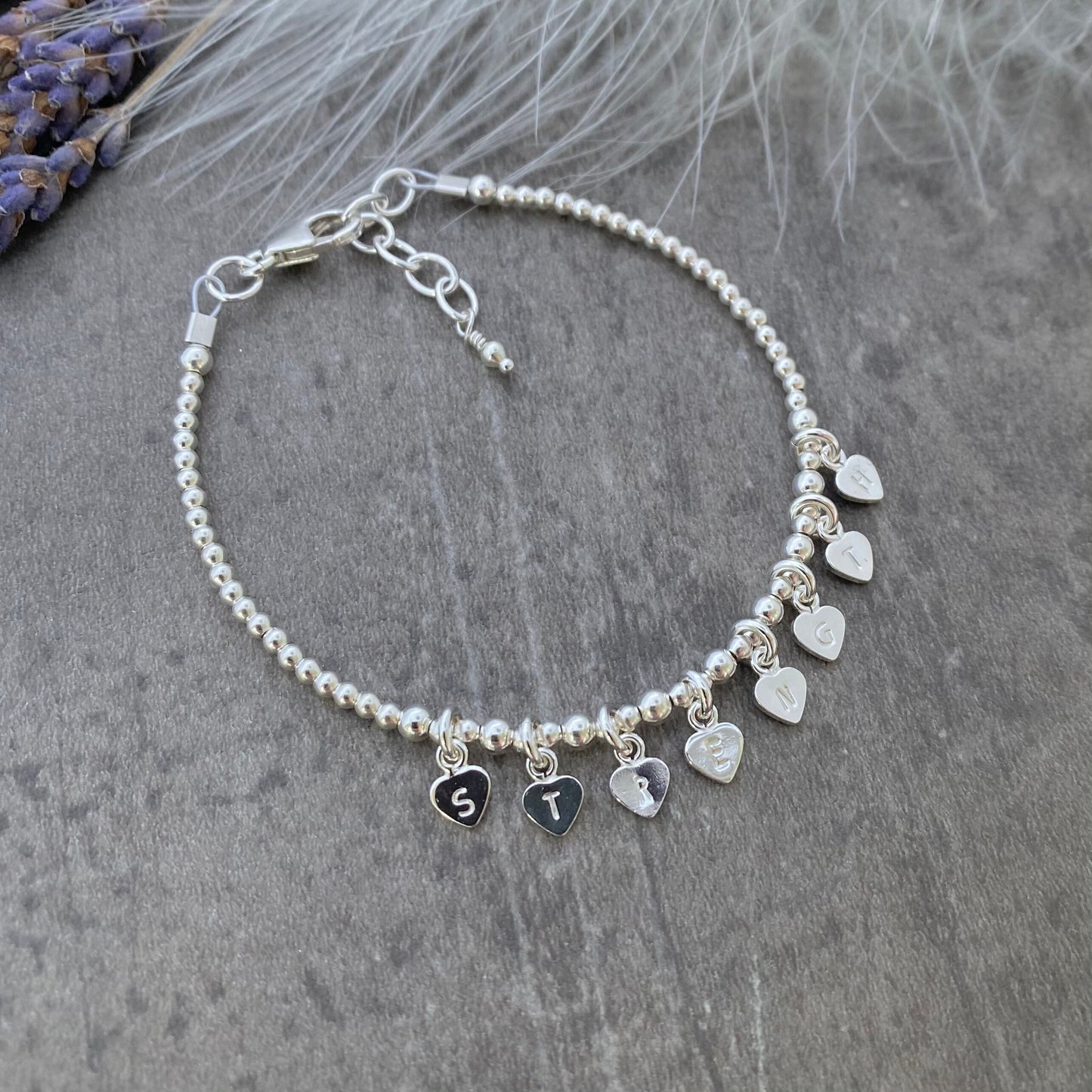 Dainty STRENGTH Bracelet in Sterling Silver, Positive Word Bracelet