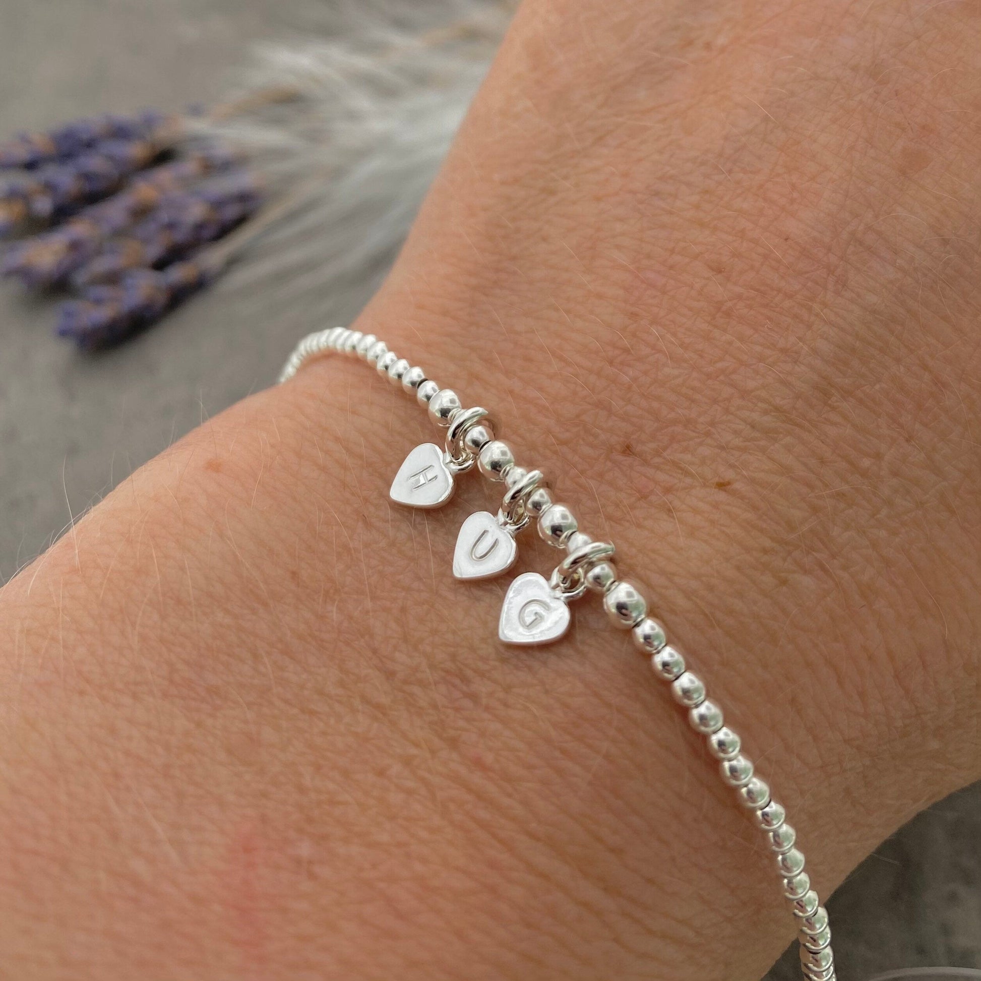 Dainty Hug Charm Bracelet, 925 silver, Positive Vibes Sterling Silver Word Jewellery, Lockdown Gifts