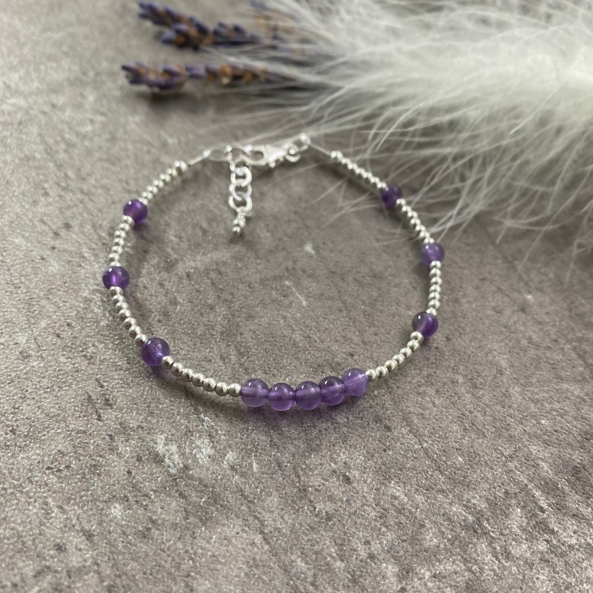 Dainty Amethyst Bracelet in Sterling Silver, February Birthstone