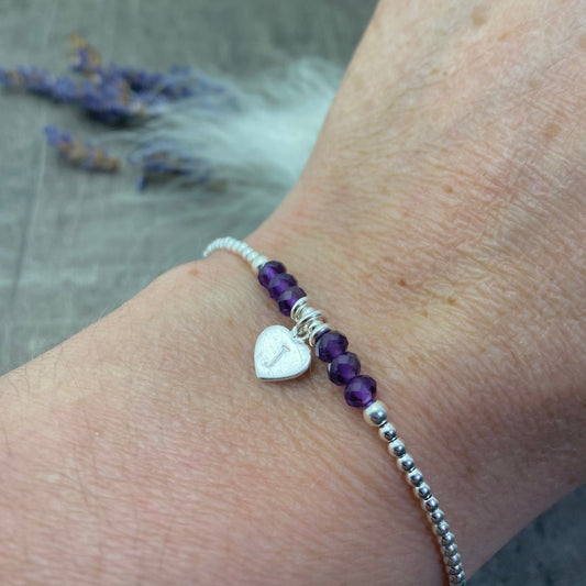 Personalised February Birthstone Bracelet, Dainty Bracelet in Sterling Silver nft