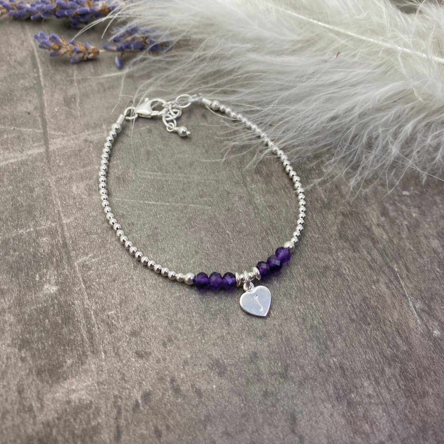 Personalised February Birthstone Bracelet, Dainty Bracelet in Sterling Silver nft