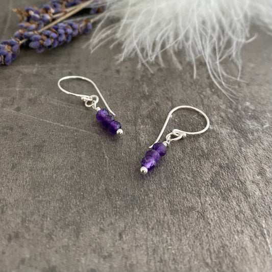 Dainty Amethyst February Birthstone Earrings, Purple Amethyst Jewellery, Sterling Silver Earrings, Earrings for Women, Jewellery for Women