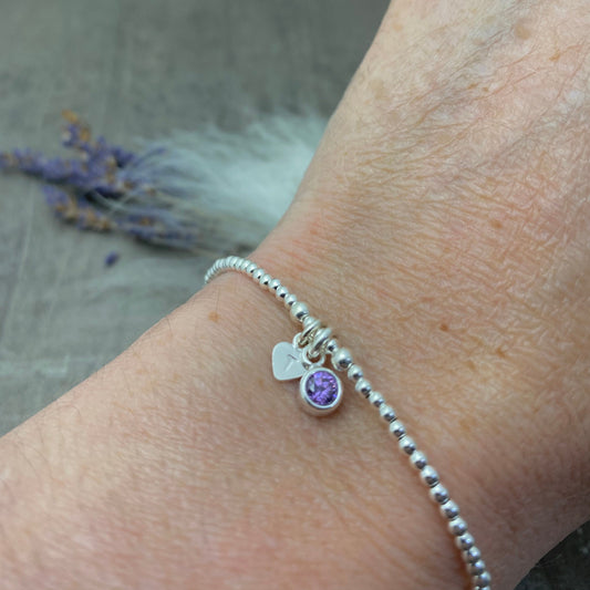 Dainty February Birthstone CZ Initial Bracelet, Personalised Jewellery