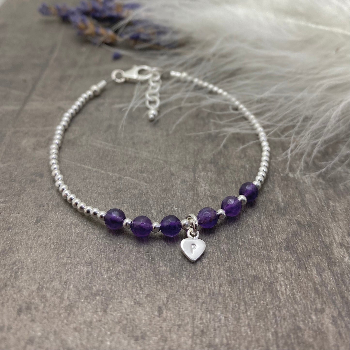 Personalised Amethyst Bracelet, Dainty February Birthstone Jewellery in Sterling Silver