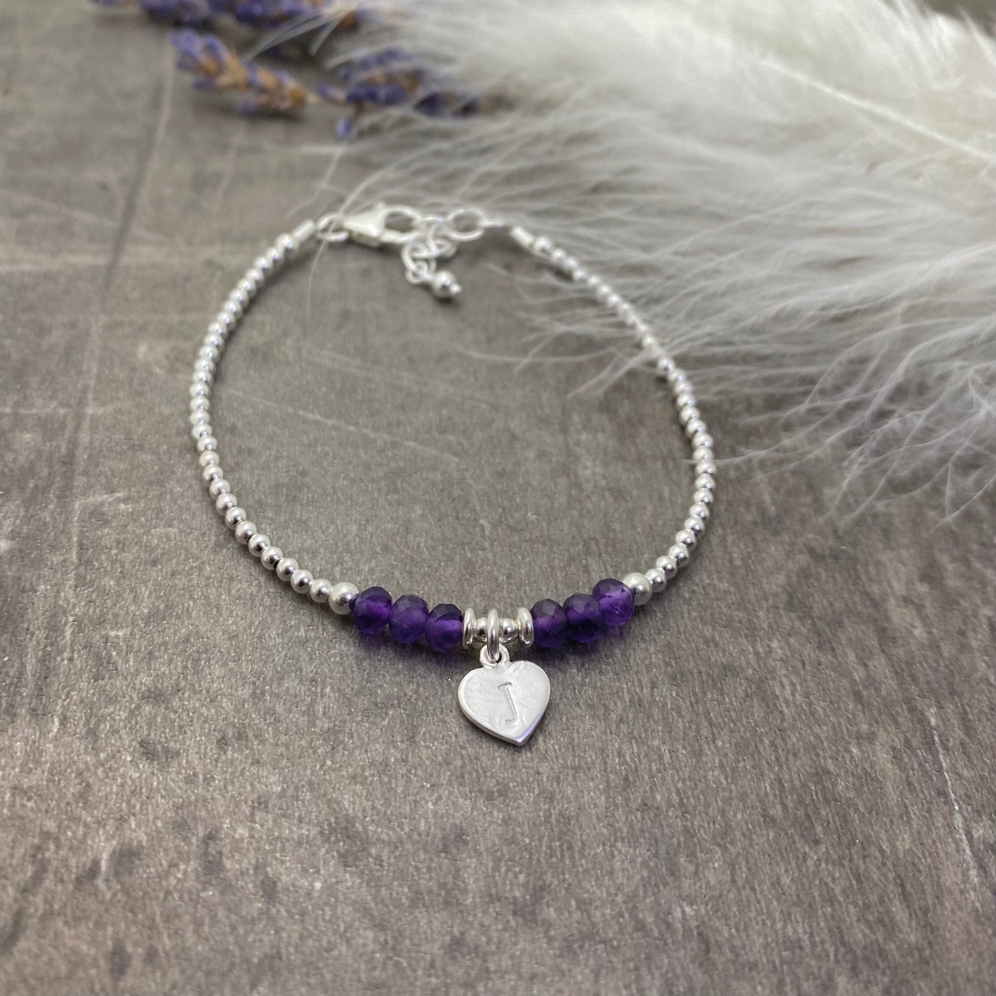 Personalised February Birthstone Bracelet, Dainty Bracelet in Sterling Silver nft