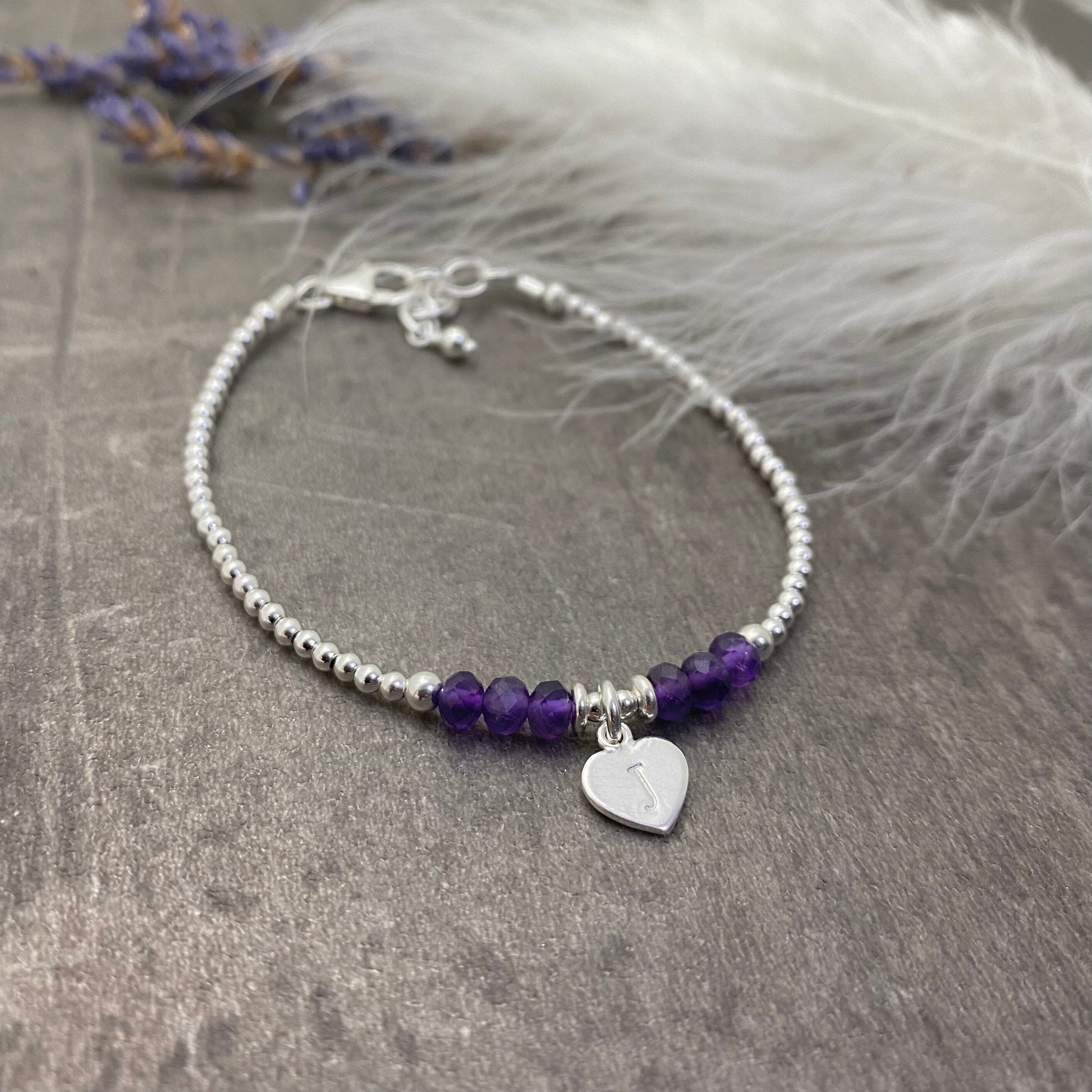 Personalised February Birthstone Bracelet, Dainty Bracelet in Sterling Silver nft