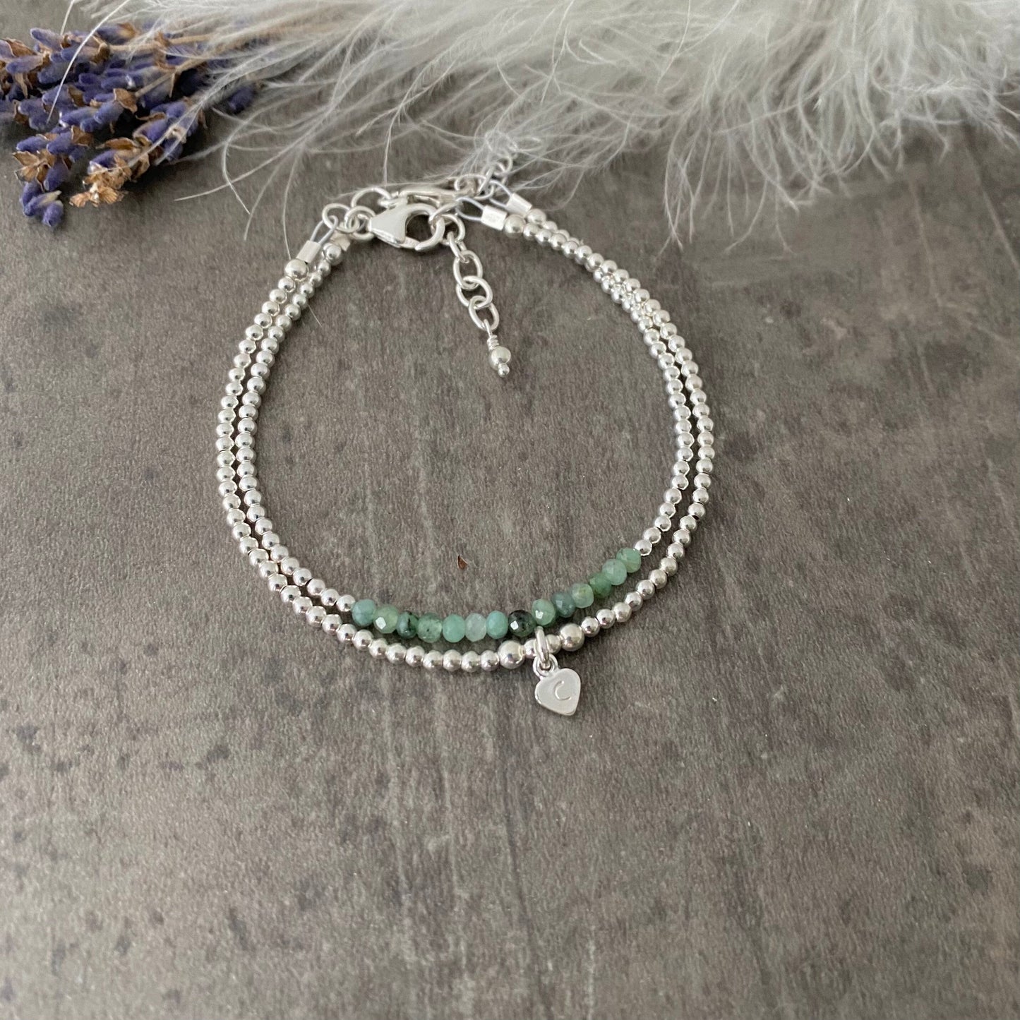 Personalised Green Emerald Bracelet Set, May Birthstone Jewellery