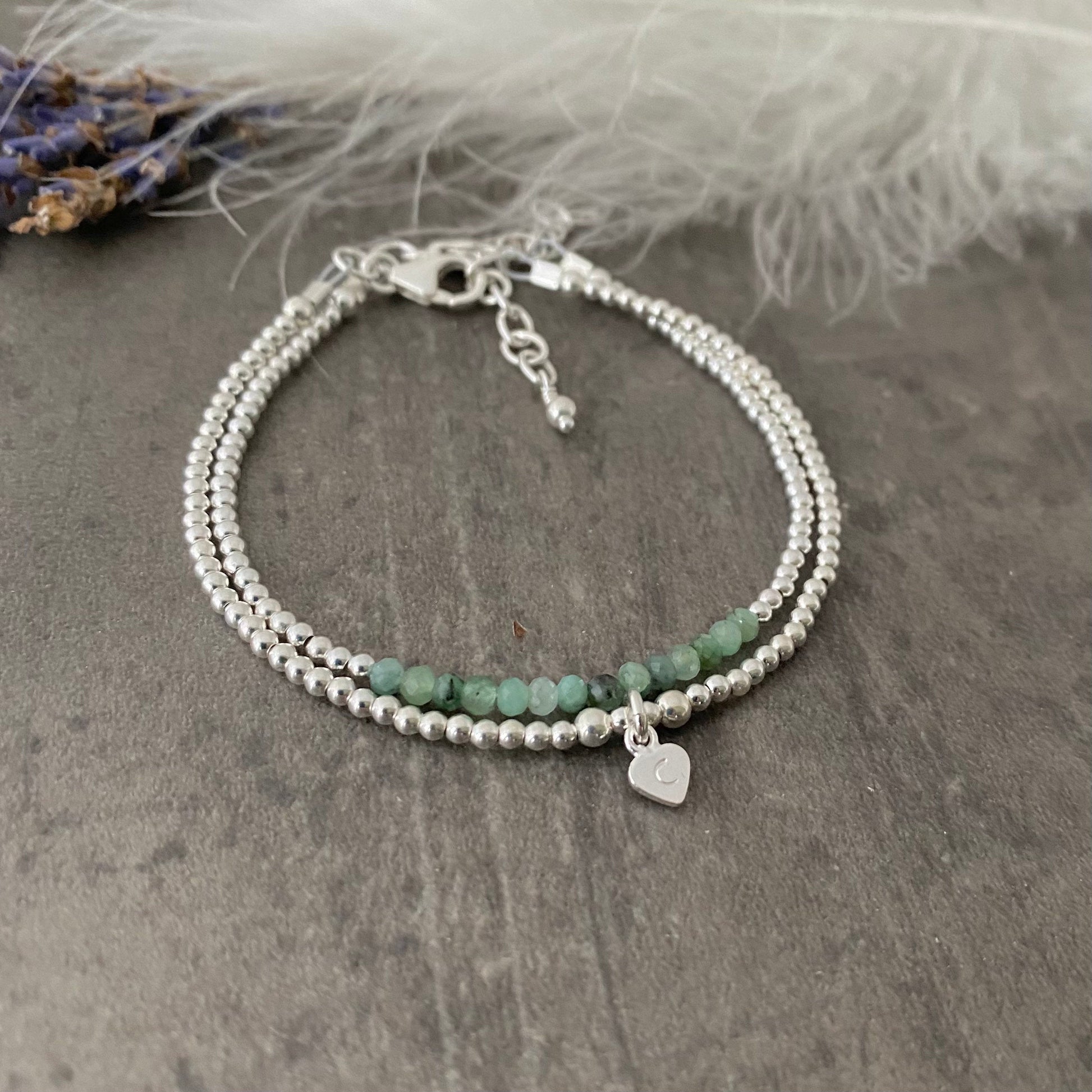 Personalised Green Emerald Bracelet Set, May Birthstone Jewellery