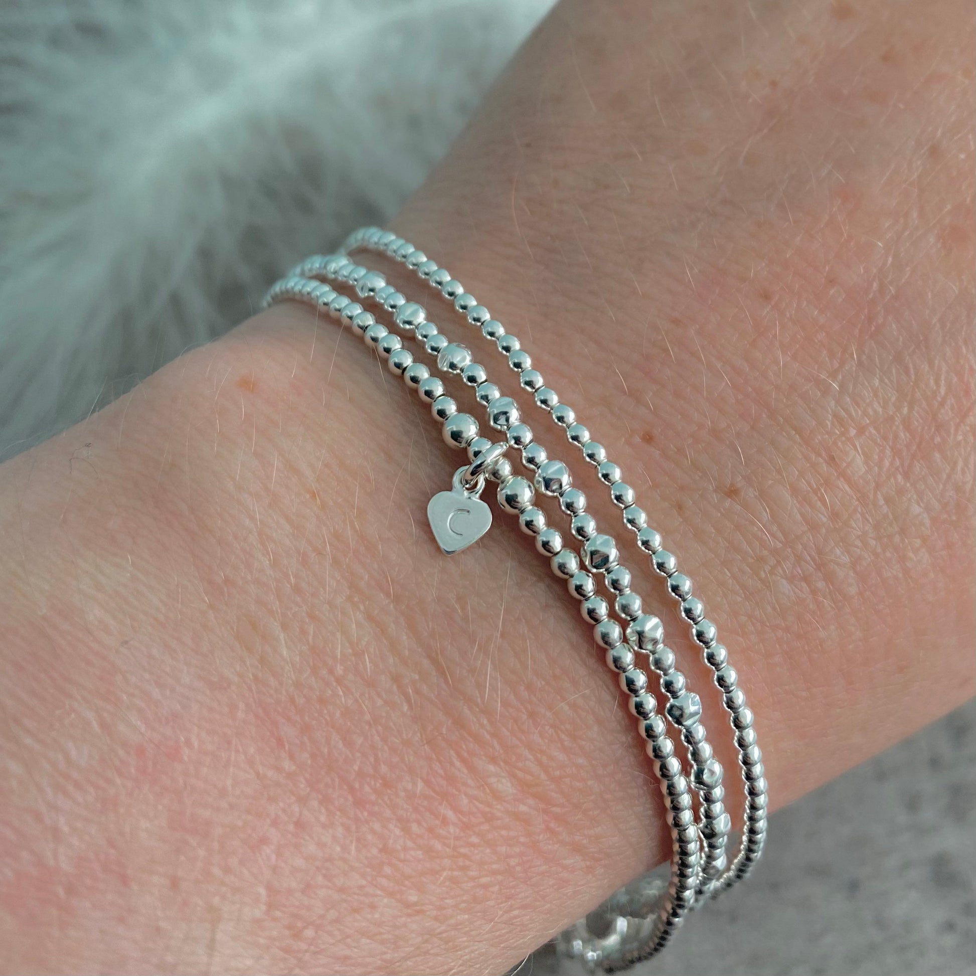 Personalised Silver Stacking Bracelet Set, Sterling Silver Layering Bracelets