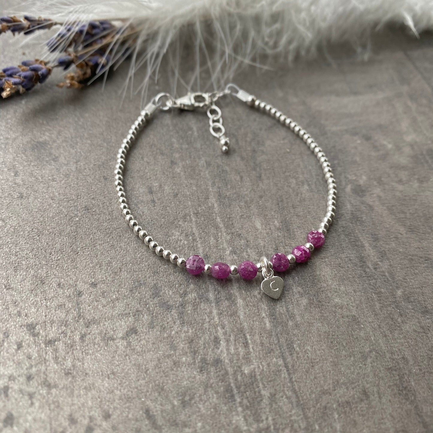 Dainty Personalised Ruby Bracelet, July Birthstone Jewellery in Sterling Silver